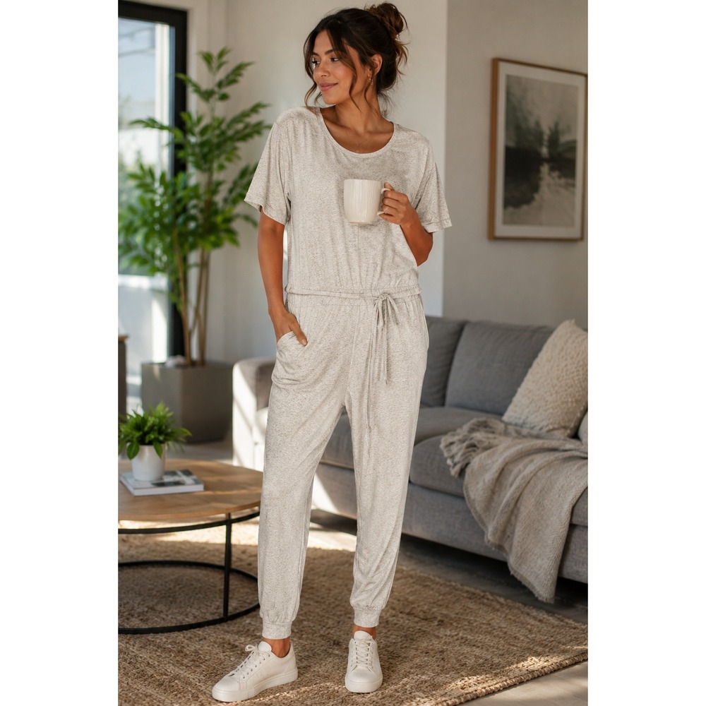 Serra Women's XL Heather Gray Cotton Modal Short Sleeve Jogger Jumpsuit